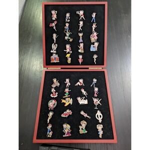 BETTY BOOP Pin Collection All 40 Pins in 10" by 10" Wood Box by Danbury Mint